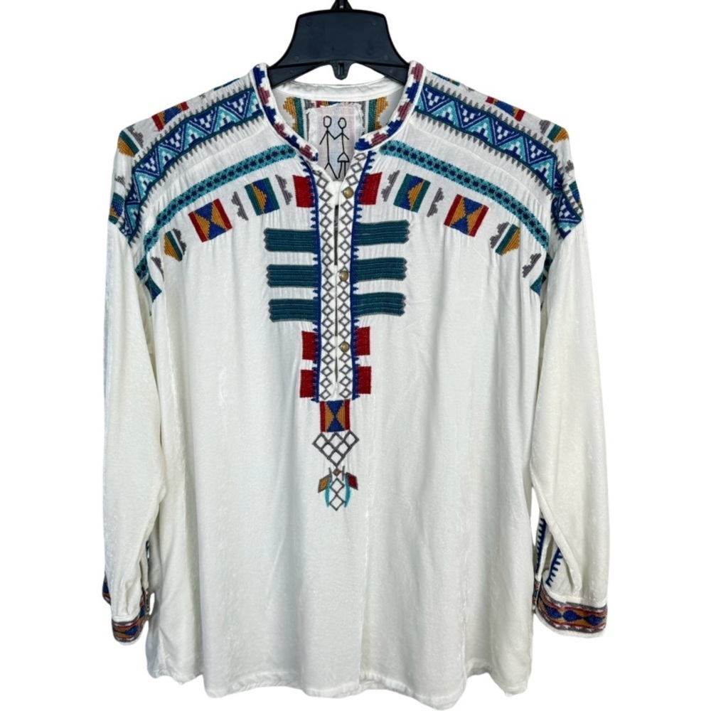 ✅ JOHNNY WAS eugenia velvet blouse white oversized long sleeve size XS